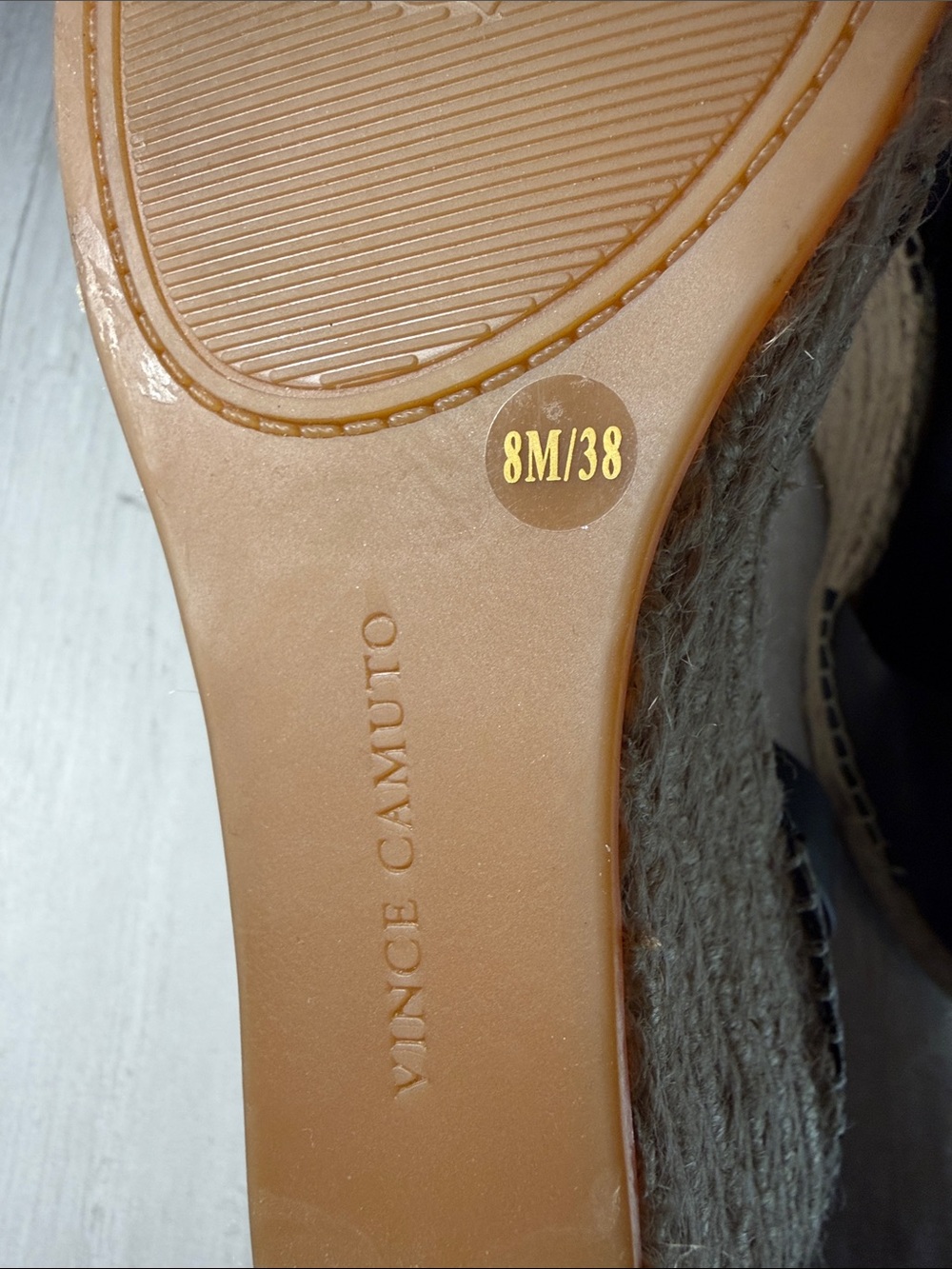 Vince Camuto Black Leather Espadrille Wedge Sandal with Ankle Strap - Picture 14 of 15